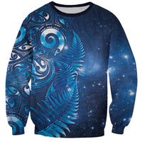 Aotearoa New Zealand New Year Sweatshirt Tribal Koru Tattoo Blue Galaxy Maori Silver Fern