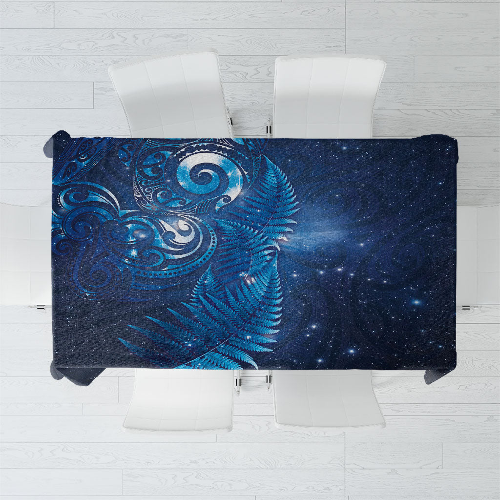 Aotearoa New Zealand New Year Tablecloth Tribal Koru Tattoo Blue Galaxy Maori Silver Fern