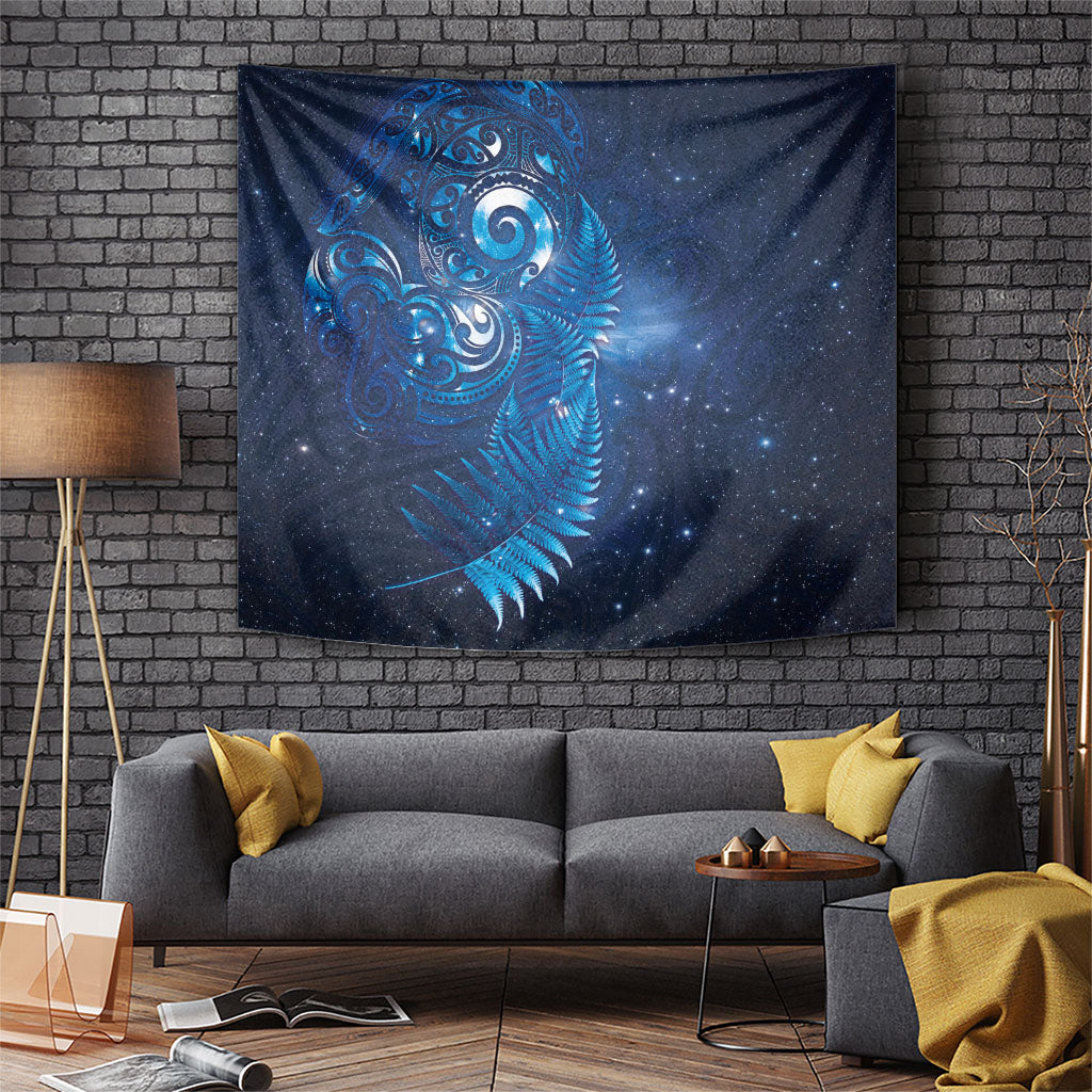 Aotearoa New Zealand New Year Tapestry Tribal Koru Tattoo Blue Galaxy Maori Silver Fern