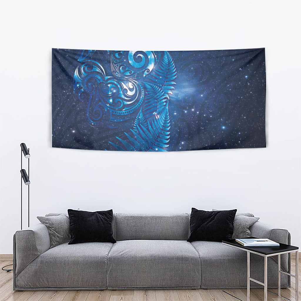 Aotearoa New Zealand New Year Tapestry Tribal Koru Tattoo Blue Galaxy Maori Silver Fern