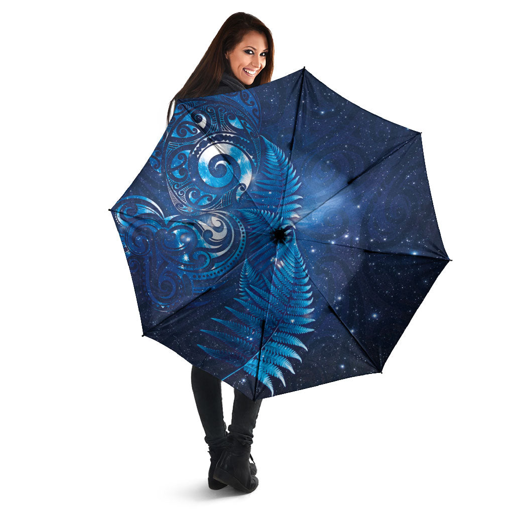 Aotearoa New Zealand New Year Umbrella Tribal Koru Tattoo Blue Galaxy Maori Silver Fern