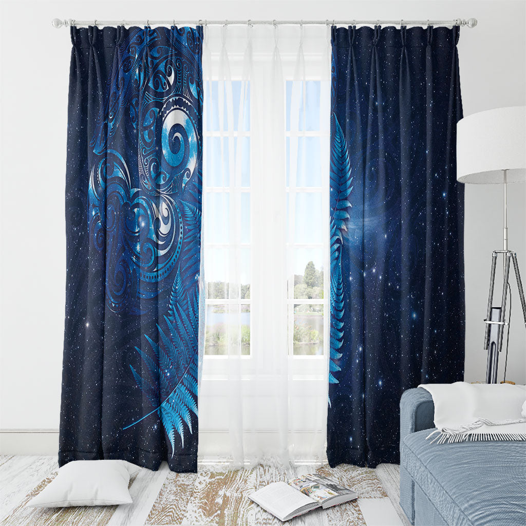Aotearoa New Zealand New Year Window Curtain Tribal Koru Tattoo Blue Galaxy Maori Silver Fern