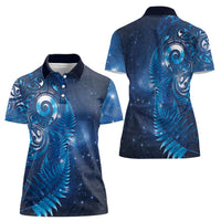 Aotearoa New Zealand New Year Women Polo Shirt Tribal Koru Tattoo Blue Galaxy Maori Silver Fern