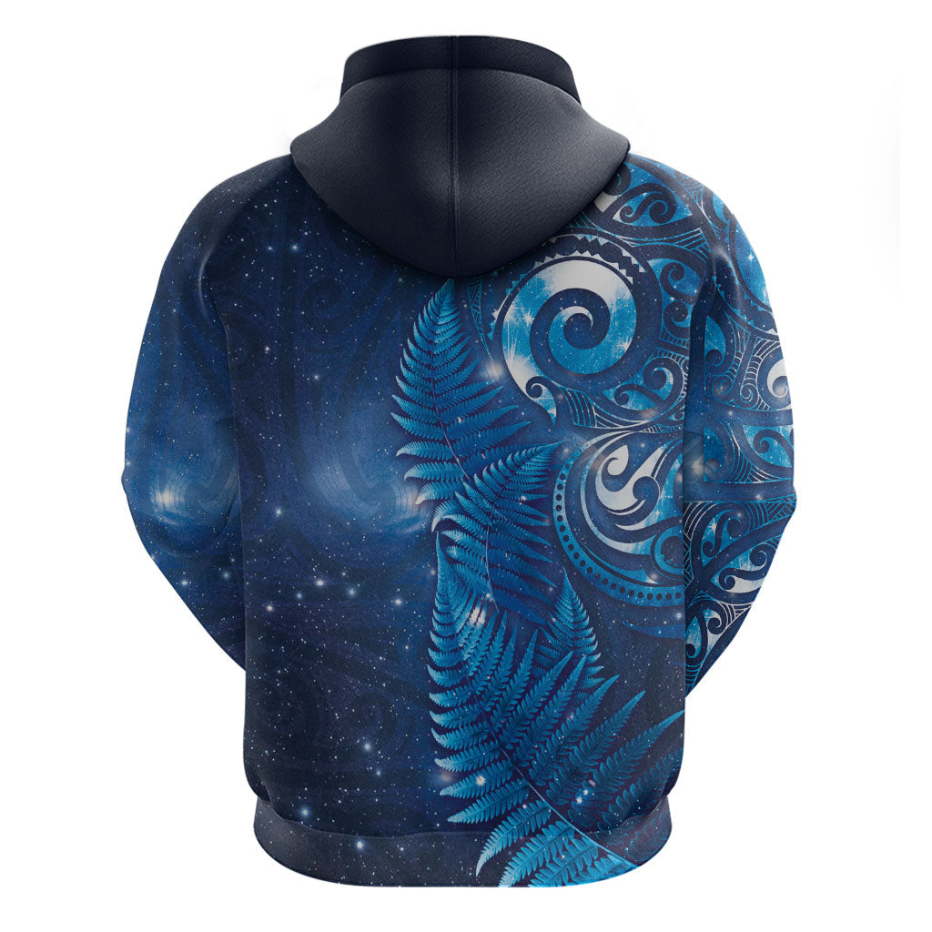 Aotearoa New Zealand New Year Zip Hoodie Tribal Koru Tattoo Blue Galaxy Maori Silver Fern