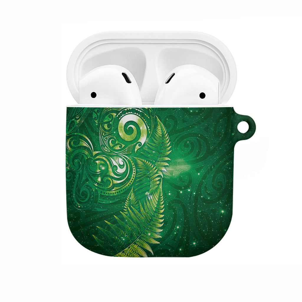 Aotearoa New Zealand New Year AirPods Case Tribal Koru Tattoo Green Galaxy Maori Silver Fern