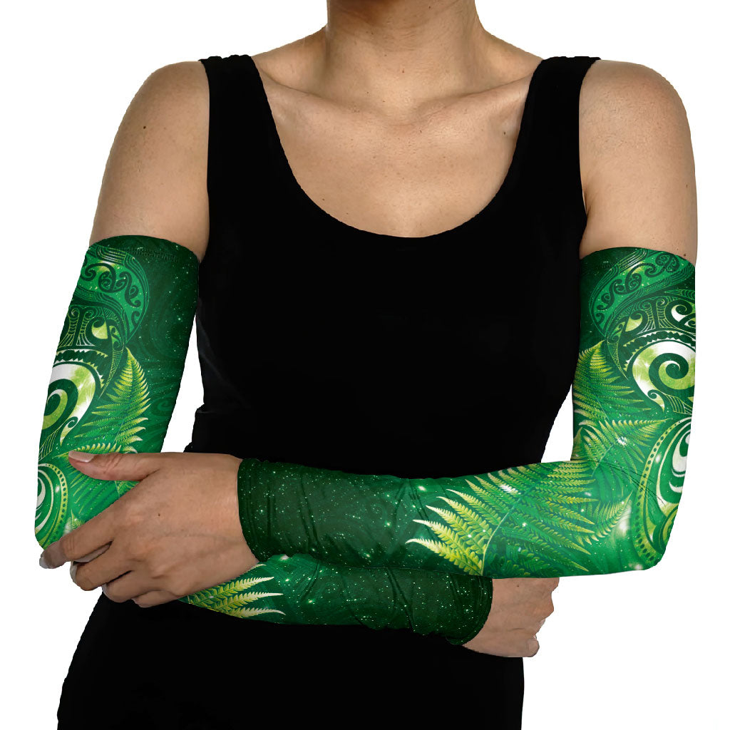 Aotearoa New Zealand New Year Arm Sleeves Tribal Koru Tattoo Green Galaxy Maori Silver Fern