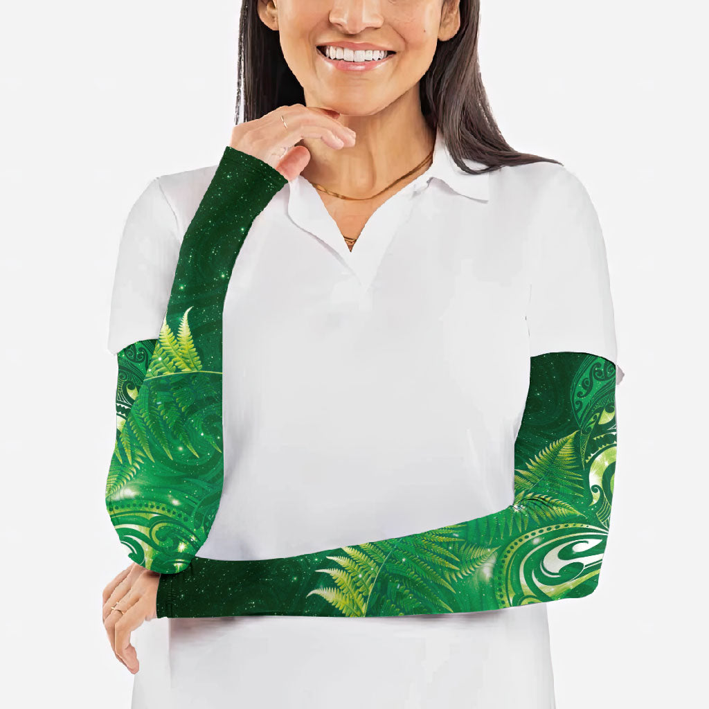 Aotearoa New Zealand New Year Arm Sleeves Tribal Koru Tattoo Green Galaxy Maori Silver Fern