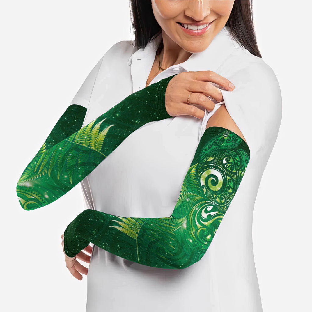 Aotearoa New Zealand New Year Arm Sleeves Tribal Koru Tattoo Green Galaxy Maori Silver Fern