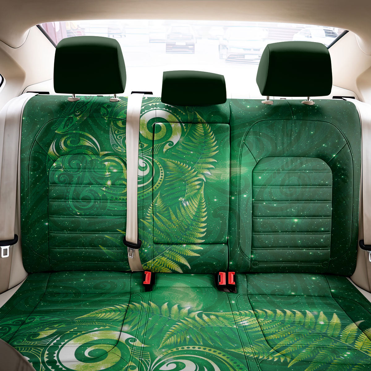 Aotearoa New Zealand New Year Back Car Seat Cover Tribal Koru Tattoo Green Galaxy Maori Silver Fern