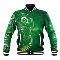 Aotearoa New Zealand New Year Baseball Jacket Tribal Koru Tattoo Green Galaxy Maori Silver Fern