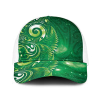Aotearoa New Zealand New Year Baseball Net Cap Tribal Koru Tattoo Green Galaxy Maori Silver Fern
