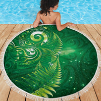 Aotearoa New Zealand New Year Beach Blanket Tribal Koru Tattoo Green Galaxy Maori Silver Fern