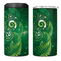 Aotearoa New Zealand New Year 4 in 1 Can Cooler Tumbler Tribal Koru Tattoo Green Galaxy Maori Silver Fern