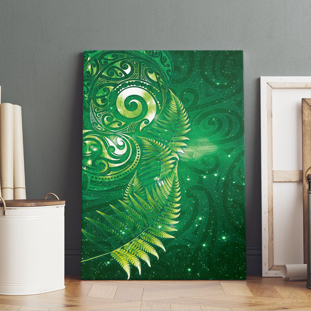 Aotearoa New Zealand New Year Canvas Wall Art Tribal Koru Tattoo Green Galaxy Maori Silver Fern