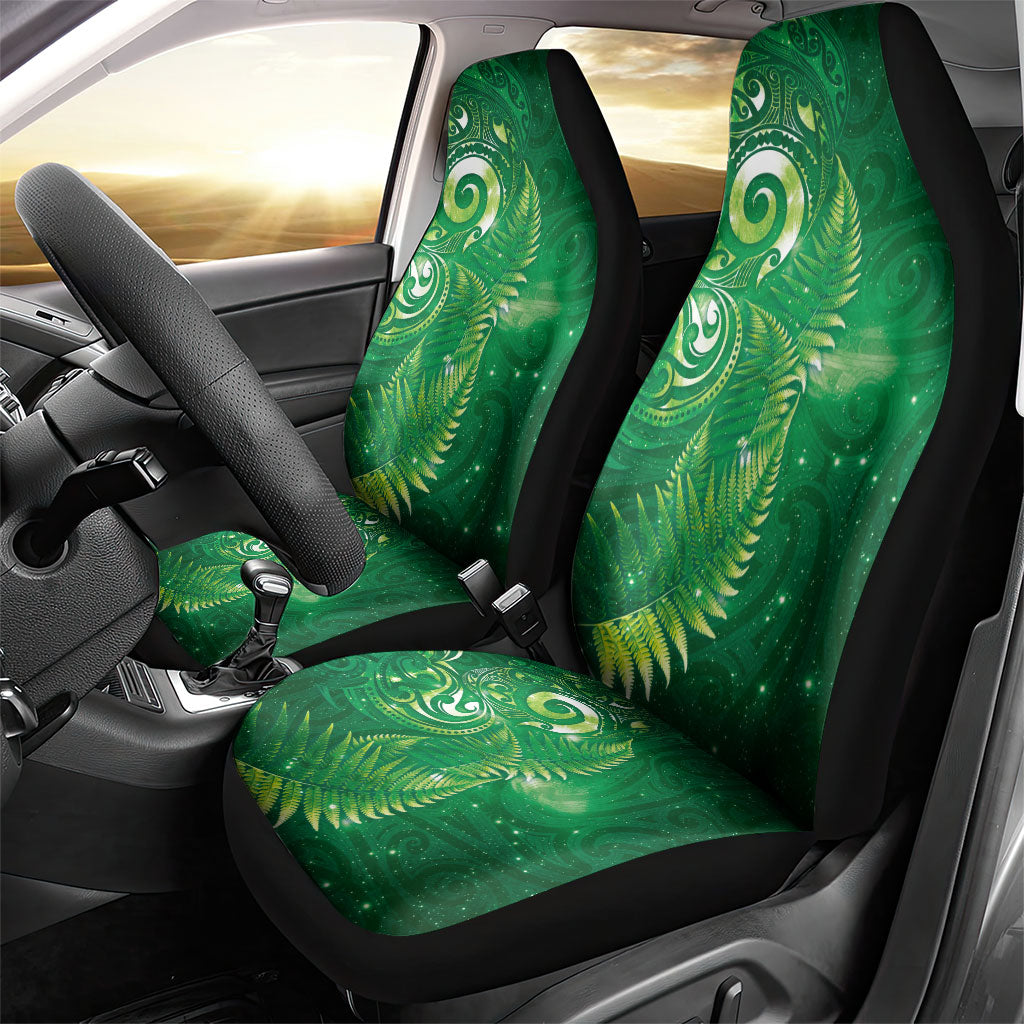 Aotearoa New Zealand New Year Car Seat Cover Tribal Koru Tattoo Green Galaxy Maori Silver Fern