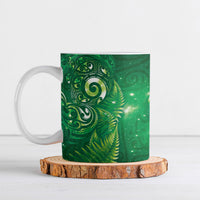 Aotearoa New Zealand New Year Ceramic Mug Tribal Koru Tattoo Green Galaxy Maori Silver Fern