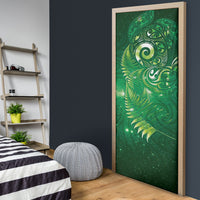 Aotearoa New Zealand New Year Door Cover Tribal Koru Tattoo Green Galaxy Maori Silver Fern