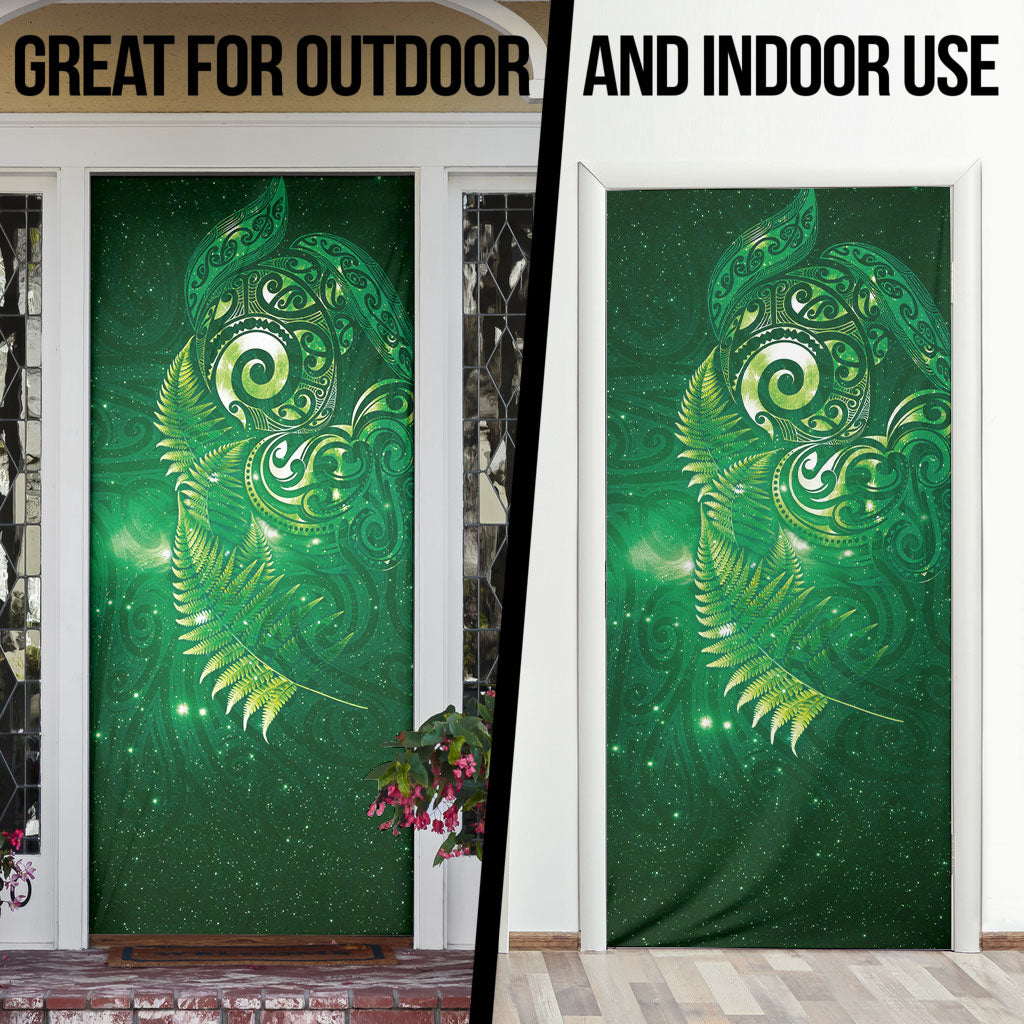 Aotearoa New Zealand New Year Door Cover Tribal Koru Tattoo Green Galaxy Maori Silver Fern