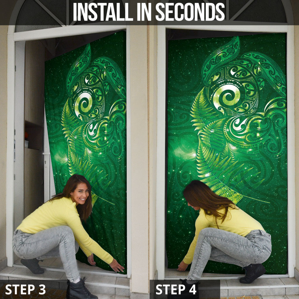 Aotearoa New Zealand New Year Door Cover Tribal Koru Tattoo Green Galaxy Maori Silver Fern
