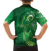 Aotearoa New Zealand New Year Family Matching Off Shoulder Maxi Dress and Hawaiian Shirt Tribal Koru Tattoo Green Galaxy Maori Silver Fern LT03 - Polynesian Pride