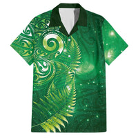 Aotearoa New Zealand New Year Family Matching Off Shoulder Maxi Dress and Hawaiian Shirt Tribal Koru Tattoo Green Galaxy Maori Silver Fern LT03 Dad's Shirt - Short Sleeve Green - Polynesian Pride