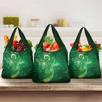 Aotearoa New Zealand New Year Grocery Bag Tribal Koru Tattoo Green Galaxy Maori Silver Fern