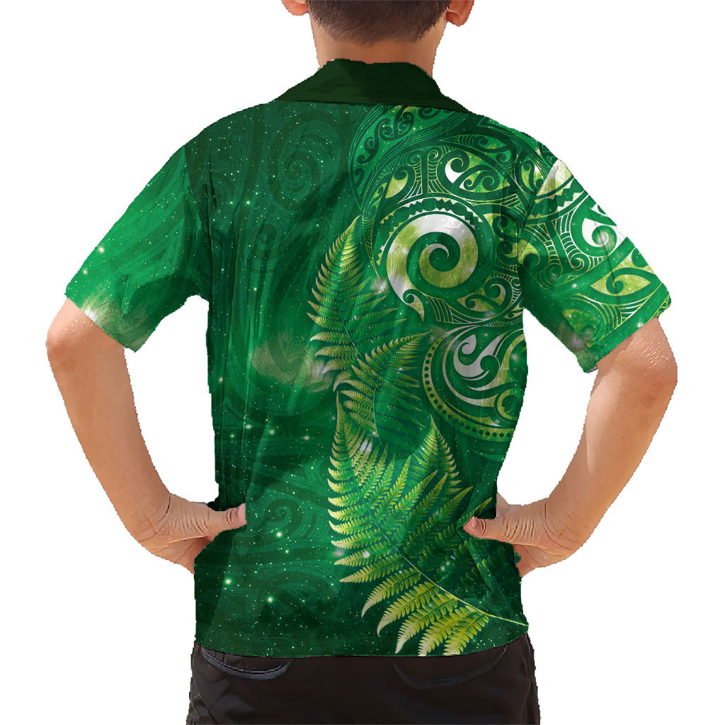 Aotearoa New Zealand New Year Hawaiian Shirt Tribal Koru Tattoo Green Galaxy Maori Silver Fern
