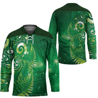Aotearoa New Zealand New Year Hockey Jersey Tribal Koru Tattoo Green Galaxy Maori Silver Fern