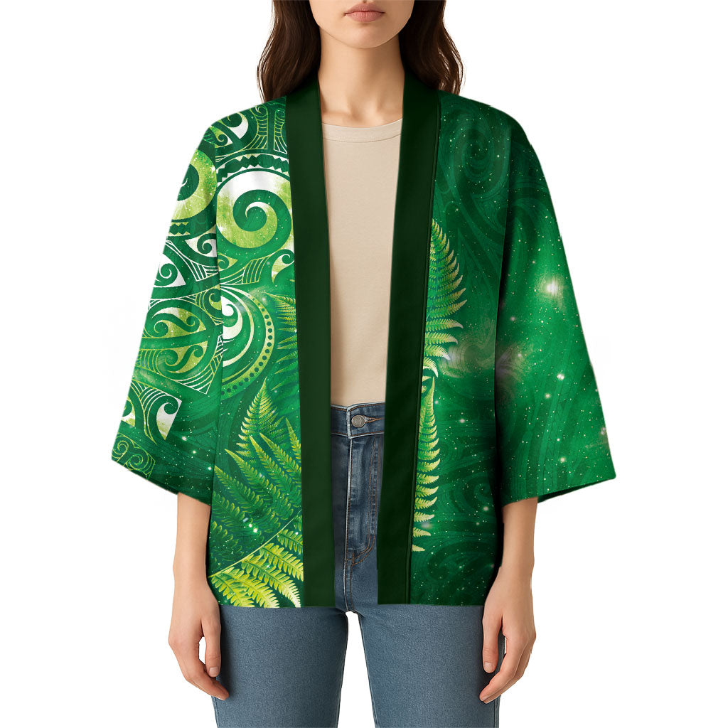 Aotearoa New Zealand New Year Kimono Tribal Koru Tattoo Green Galaxy Maori Silver Fern