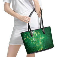 Aotearoa New Zealand New Year Leather Tote Bag Tribal Koru Tattoo Green Galaxy Maori Silver Fern LT03 - Polynesian Pride