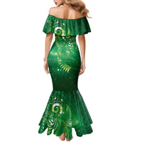 Aotearoa New Zealand New Year Mermaid Dress Tribal Koru Tattoo Green Galaxy Maori Silver Fern