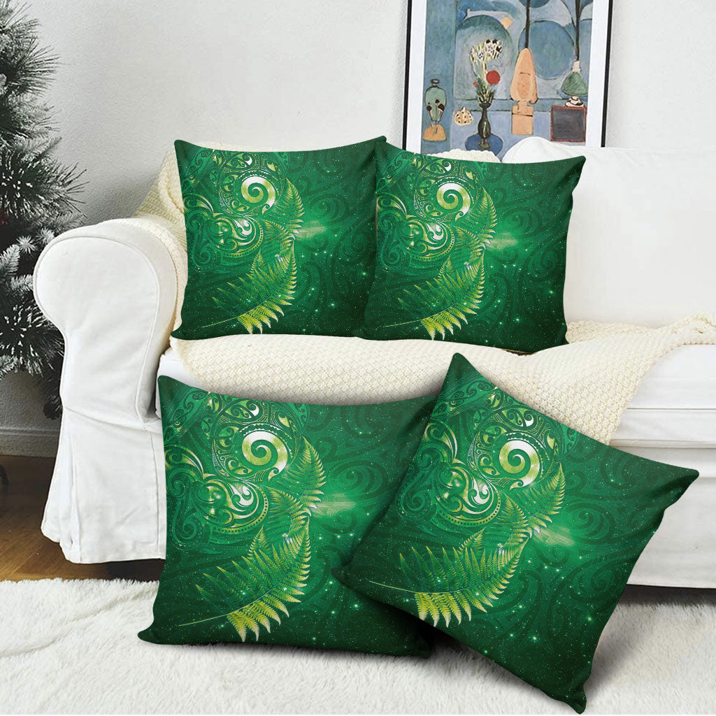 Aotearoa New Zealand New Year Pillow Cover Tribal Koru Tattoo Green Galaxy Maori Silver Fern