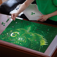 Aotearoa New Zealand New Year Puzzle Tribal Koru Tattoo Green Galaxy Maori Silver Fern