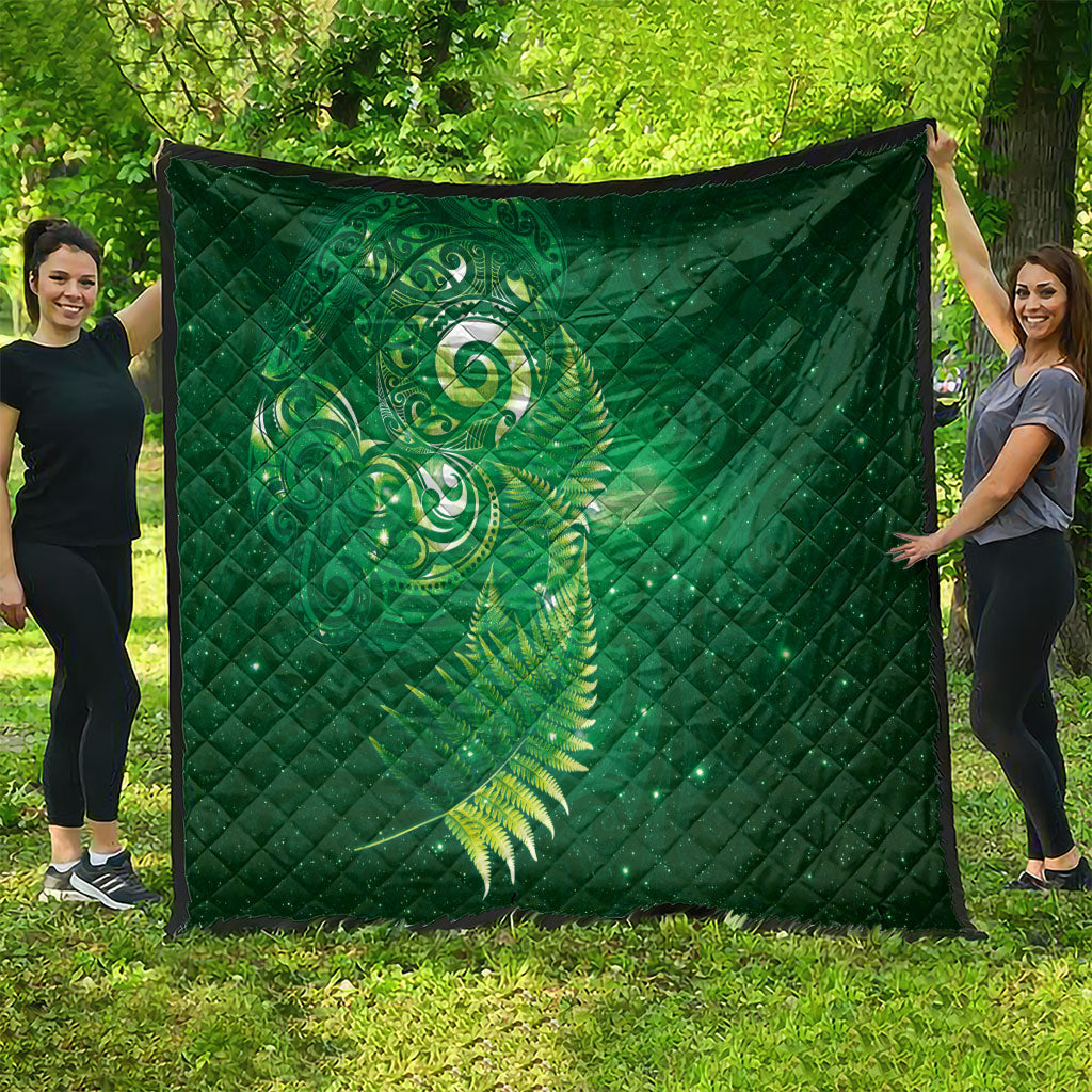 Aotearoa New Zealand New Year Quilt Tribal Koru Tattoo Green Galaxy Maori Silver Fern