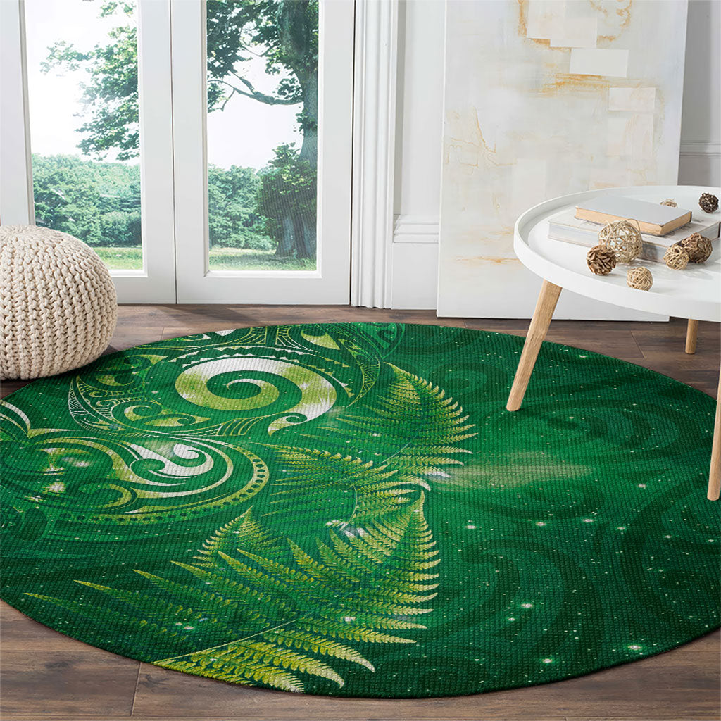 Aotearoa New Zealand New Year Round Carpet Tribal Koru Tattoo Green Galaxy Maori Silver Fern