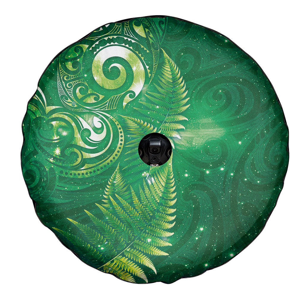 Aotearoa New Zealand New Year Spare Tire Cover Tribal Koru Tattoo Green Galaxy Maori Silver Fern