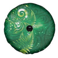 Aotearoa New Zealand New Year Spare Tire Cover Tribal Koru Tattoo Green Galaxy Maori Silver Fern