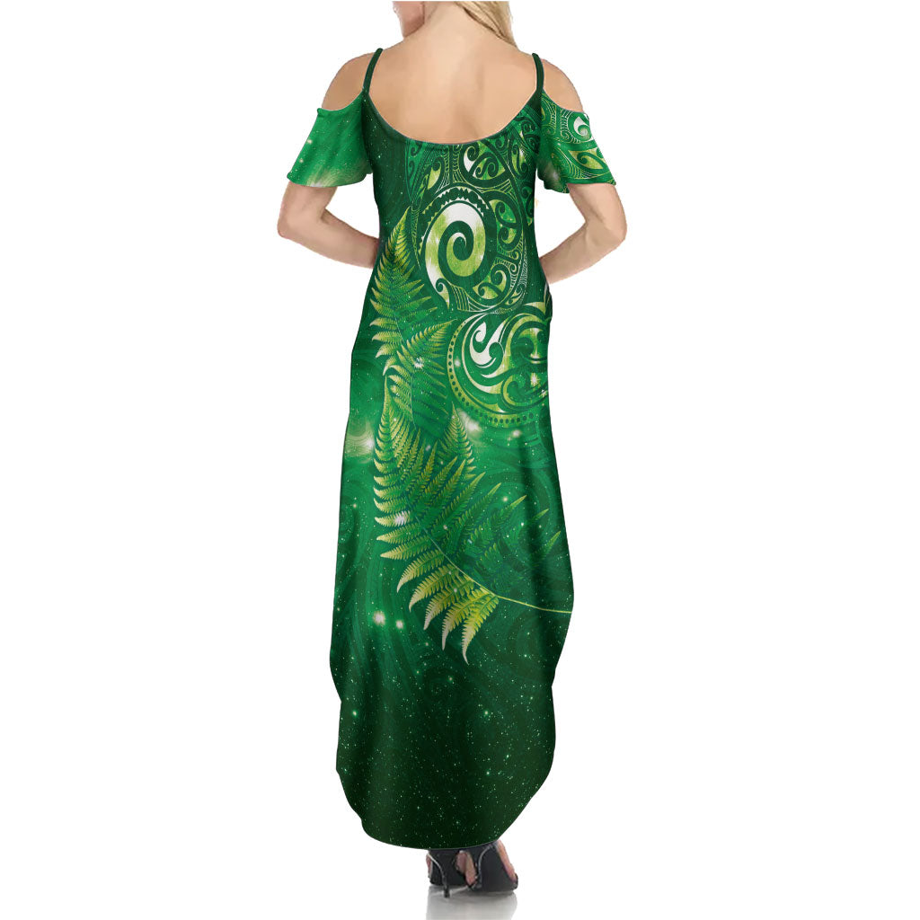 Aotearoa New Zealand New Year Summer Maxi Dress Tribal Koru Tattoo Green Galaxy Maori Silver Fern