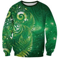 Aotearoa New Zealand New Year Sweatshirt Tribal Koru Tattoo Green Galaxy Maori Silver Fern