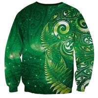 Aotearoa New Zealand New Year Sweatshirt Tribal Koru Tattoo Green Galaxy Maori Silver Fern