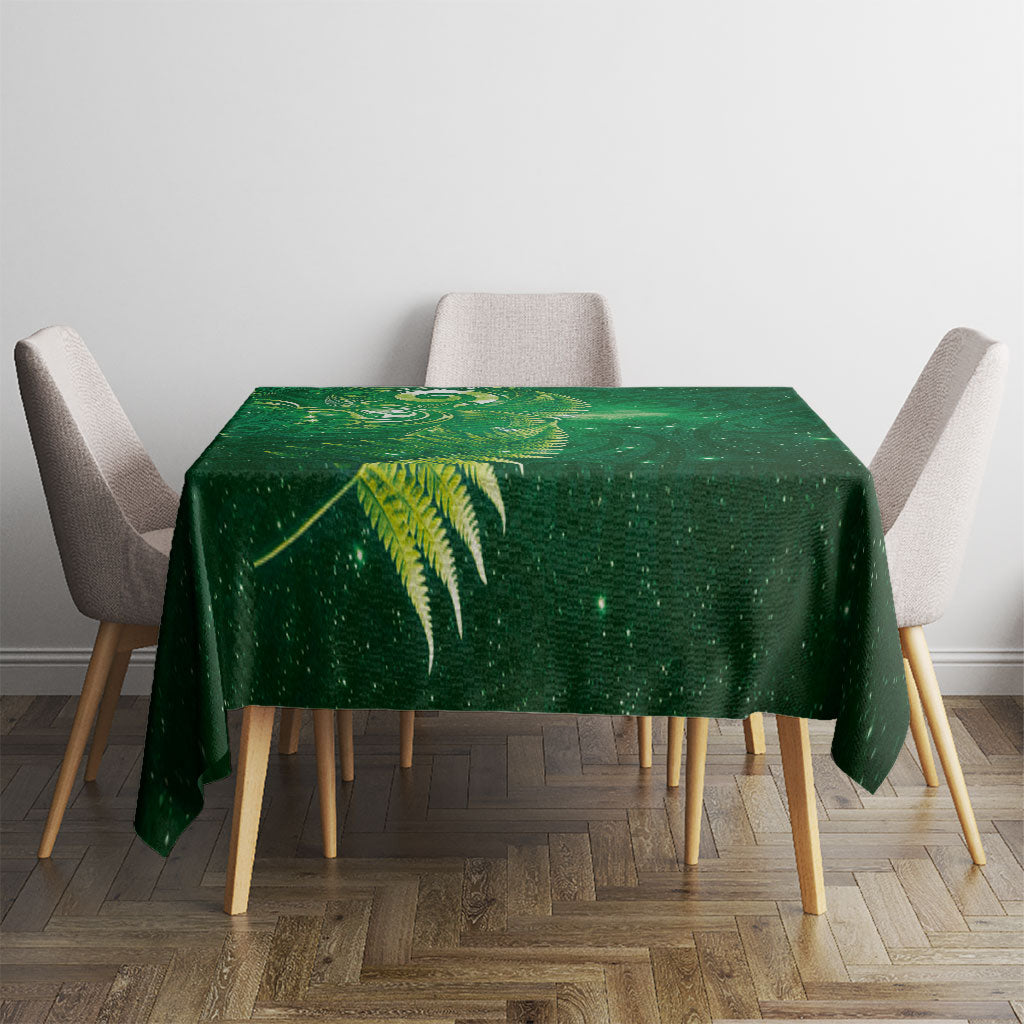 Aotearoa New Zealand New Year Tablecloth Tribal Koru Tattoo Green Galaxy Maori Silver Fern