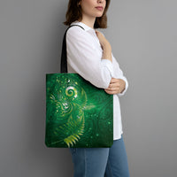 Aotearoa New Zealand New Year Tote Bag Tribal Koru Tattoo Green Galaxy Maori Silver Fern