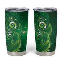 Aotearoa New Zealand New Year Tumbler Cup Tribal Koru Tattoo Green Galaxy Maori Silver Fern