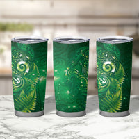 Aotearoa New Zealand New Year Tumbler Cup Tribal Koru Tattoo Green Galaxy Maori Silver Fern