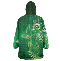 Aotearoa New Zealand New Year Wearable Blanket Hoodie Tribal Koru Tattoo Green Galaxy Maori Silver Fern