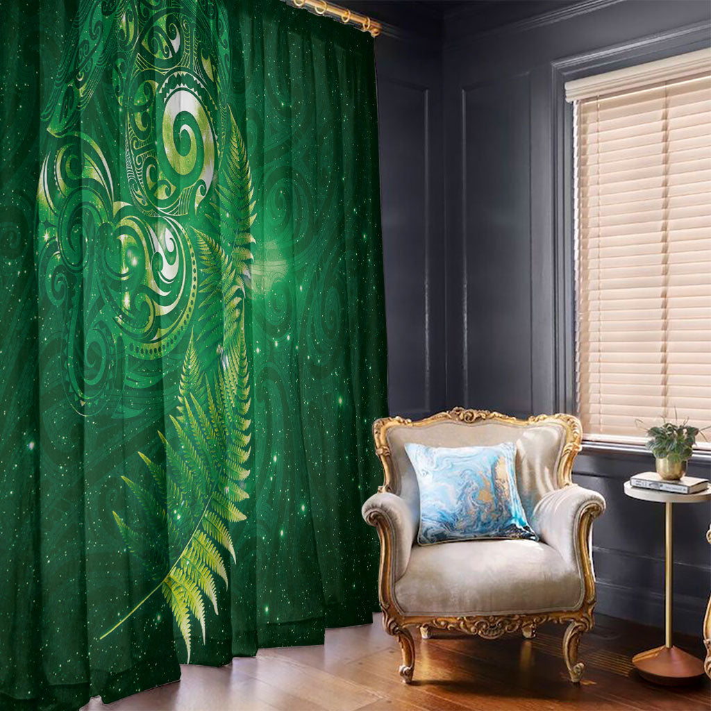 Aotearoa New Zealand New Year Window Curtain Tribal Koru Tattoo Green Galaxy Maori Silver Fern