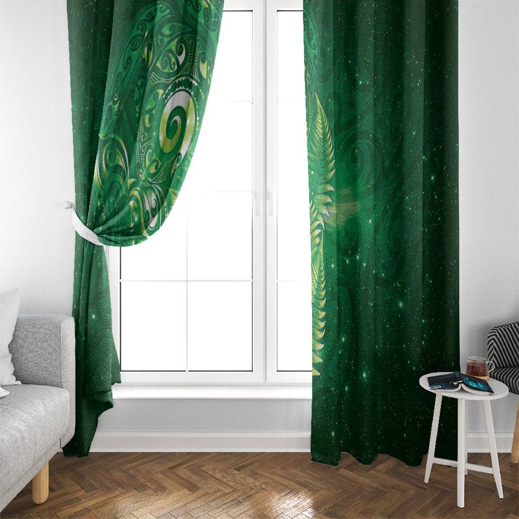 Aotearoa New Zealand New Year Window Curtain Tribal Koru Tattoo Green Galaxy Maori Silver Fern