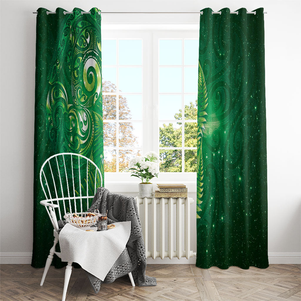 Aotearoa New Zealand New Year Window Curtain Tribal Koru Tattoo Green Galaxy Maori Silver Fern