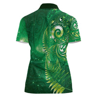 Aotearoa New Zealand New Year Women Polo Shirt Tribal Koru Tattoo Green Galaxy Maori Silver Fern