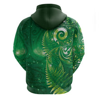 Aotearoa New Zealand New Year Zip Hoodie Tribal Koru Tattoo Green Galaxy Maori Silver Fern